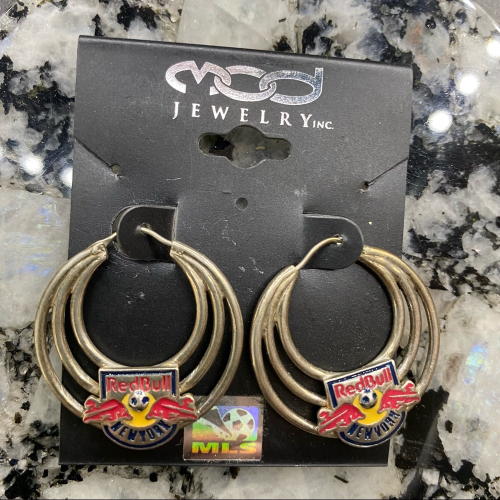 New York Red Bulls Silver hoop earrings MLS Never Worn